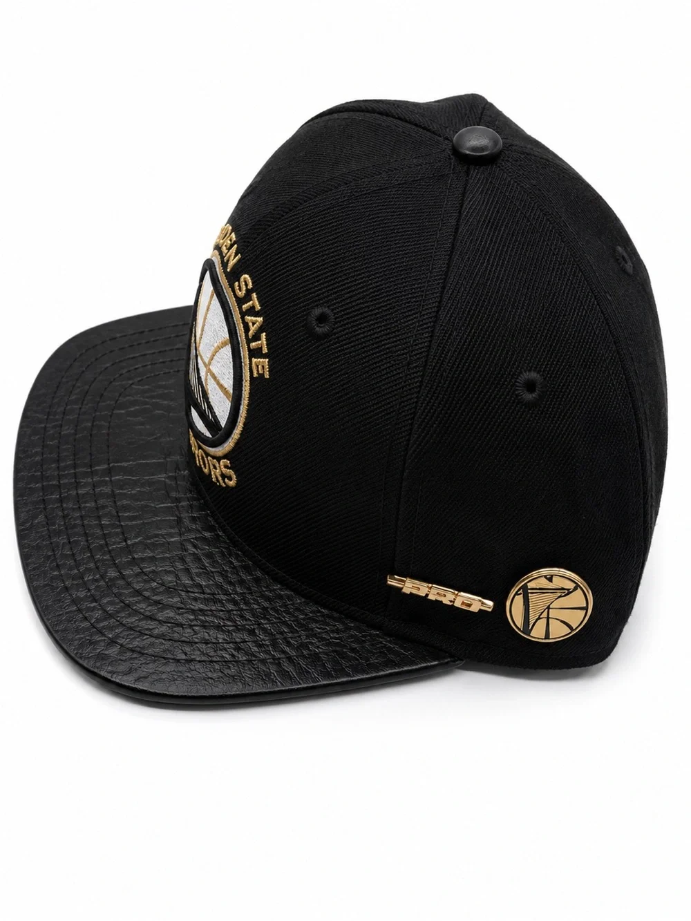 Golden State Warriors Black & Gold SnapBack Hat—Faux Leather Brim—Pre-Owned
